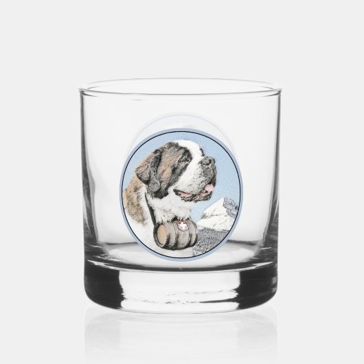 Saint Bernard Painting - Cute Original Dog Art Whisky Glas (Achterkant)