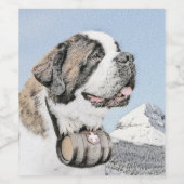 Saint Bernard Painting - Cute Original Dog Art Wijn Etiket (Enkel label)