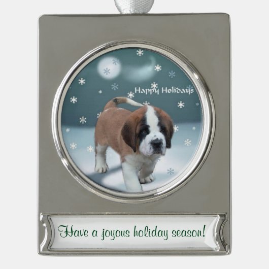 Saint Bernard Persoonlijke Kerstmis Verzilverd Banner Ornament (Voorkant)