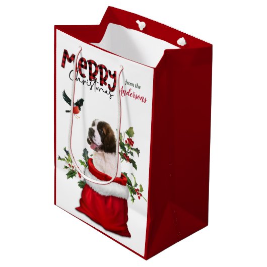 Saint Bernard Puppy Dog Kerstmis Medium Cadeauzakje (Voorkant Gekanteld)