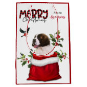 Saint Bernard Puppy Dog Kerstmis Medium Cadeauzakje (Voorkant)