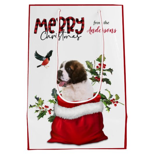 Saint Bernard Puppy Dog Kerstmis Medium Cadeauzakje (Achterkant)
