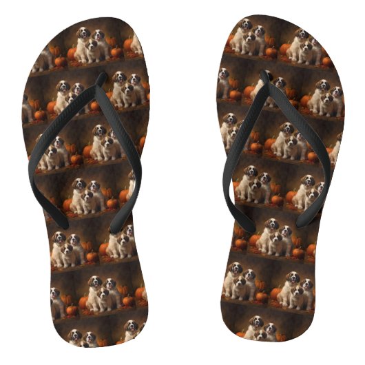 Saint Bernard Puppy Herfstpracht Pompoen Teenslippers (Voetbed)