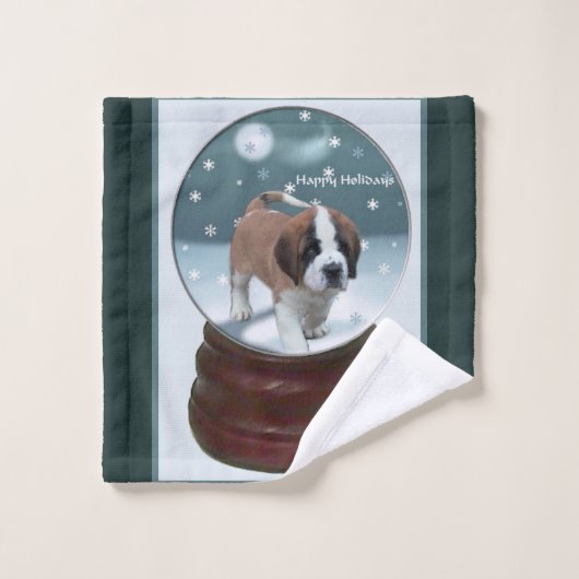 Saint Bernard Puppy Kerstmis Bad Handdoek (Wasdoekje)
