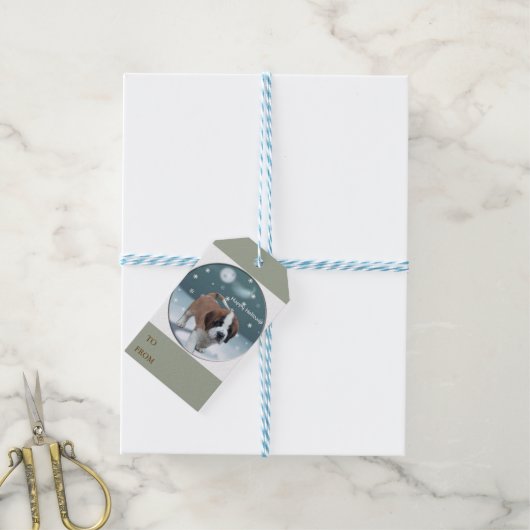 Saint Bernard Puppy Kerstmis Cadeaulabel (Met Touw)
