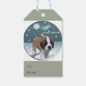 Saint Bernard Puppy Kerstmis Cadeaulabel (Voorkant)