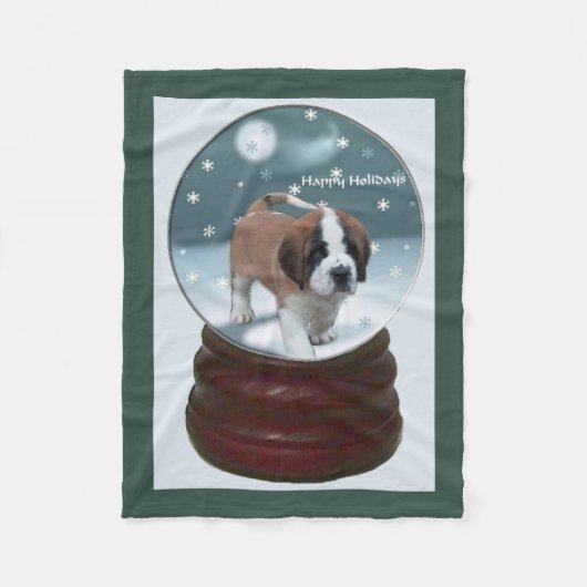 Saint Bernard Puppy Kerstmis Fleece Deken (Voorkant)