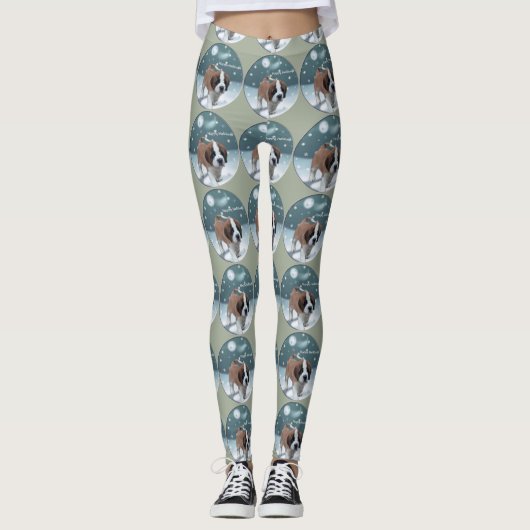 Saint Bernard Puppy Kerstmis Leggings (Voorkant)