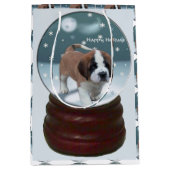 Saint Bernard Puppy Kerstmis Medium Cadeauzakje (Voorkant)