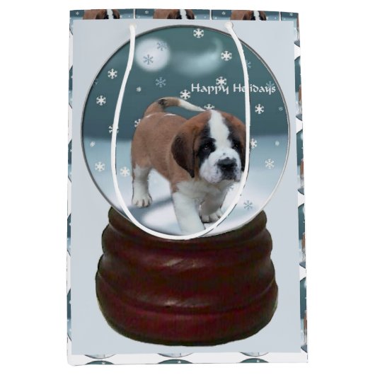 Saint Bernard Puppy Kerstmis Medium Cadeauzakje (Voorkant)