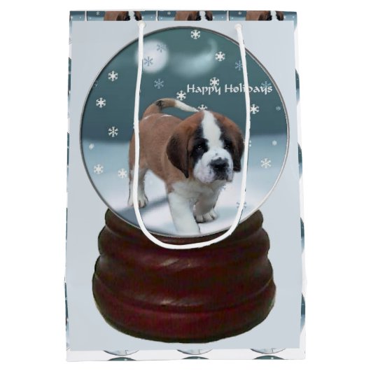 Saint Bernard Puppy Kerstmis Medium Cadeauzakje (Achterkant)