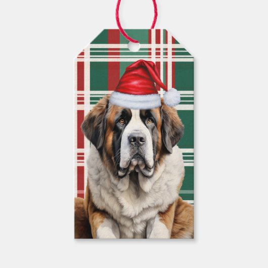 Saint Bernard Red Green Plaid Dog Lover Christmas Cadeaulabel (Voorkant)