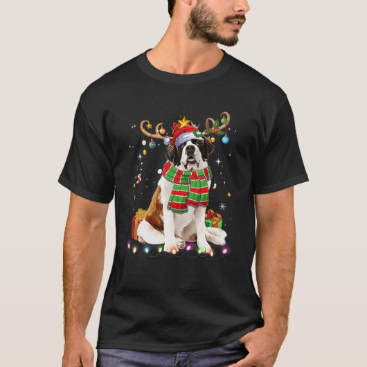 Saint Bernard Reindder Santa Hat Kerstmis Li T-shirt (Voorkant)