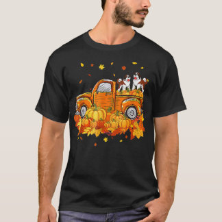 Saint Bernard Riding Truck Pumpkin Autumn Leaves F T-shirt