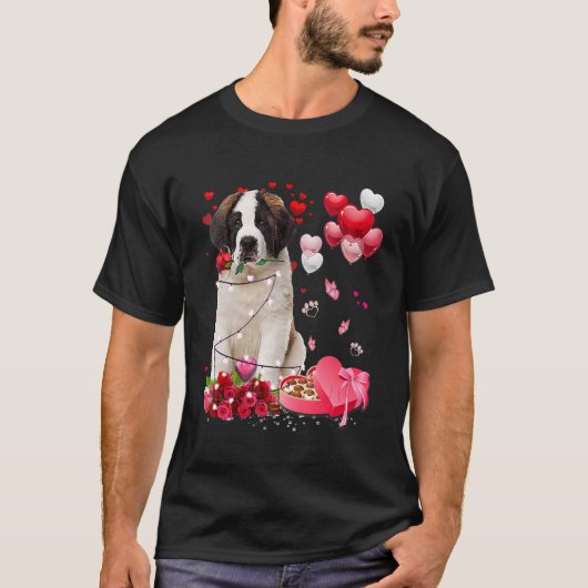 Saint Bernard Roos Heart Happy Valentine Day Dog T-shirt (Voorkant)