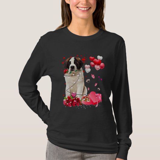 Saint Bernard Rose Heart Happy Valentine Day Dog M T-shirt (Voorkant)