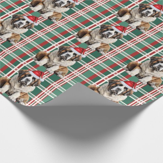 Saint Bernard Santa Dog Holiday Plaid Christmas Cadeaupapier (Hoek)