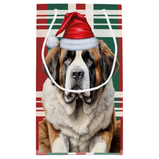 Saint Bernard Santa Dog Holiday Plaid Christmas Klein Cadeauzakje (Achterkant)