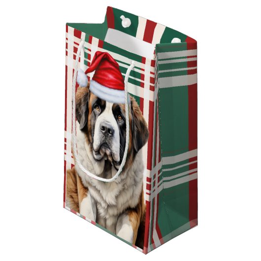 Saint Bernard Santa Dog Holiday Plaid Christmas Klein Cadeauzakje (Voorkant Gekanteld)