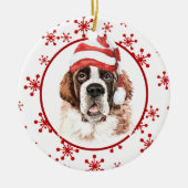 Saint Bernard Santa Hat Red Snowflake Keramisch Ornament (Voorkant)