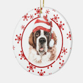Saint Bernard Santa Hat Red Snowflake Keramisch Ornament (Links)