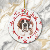 Saint Bernard Santa Hat Red Snowflake Keramisch Ornament