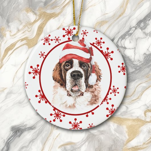 Saint Bernard Santa Hat Red Snowflake Keramisch Ornament