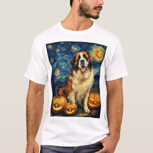 Saint Bernard Schattige Hond Halloween Jack O Lant T-shirt