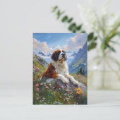 Saint Bernard Schilderachtig Wildflower Field Briefkaart (Staand voorkant)