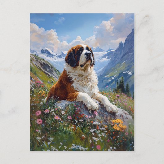 Saint Bernard Schilderachtig Wildflower Field Briefkaart (Voorkant)