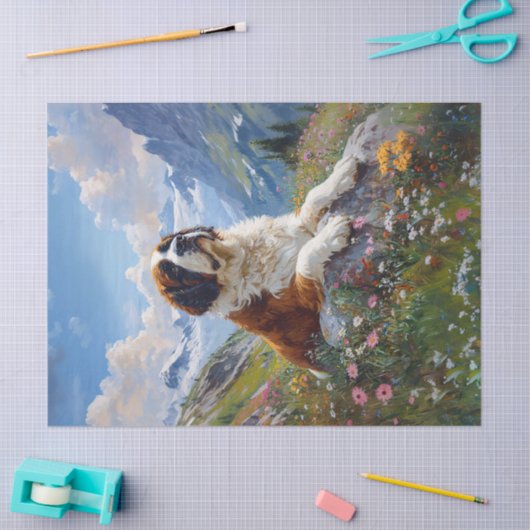 Saint Bernard Schilderachtig Wildflower Field Deco Tissuepapier (Craft)