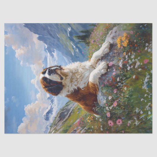Saint Bernard Schilderachtig Wildflower Field Deco Tissuepapier (Voorkant)