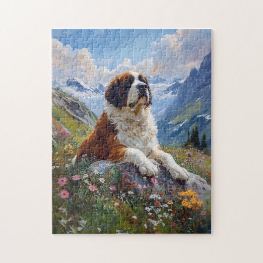 Saint Bernard Schilderachtig Wildflower Field Legpuzzel (Verticaal)