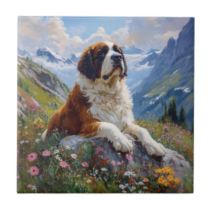 Saint Bernard Schilderachtig Wildflower Field Tegeltje