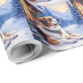 Saint Bernard Snowy Mountain Lodge Christmas Dog Cadeaupapier (Rol Hoek)