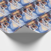 Saint Bernard Snowy Mountain Lodge Christmas Dog Cadeaupapier (Hoek)