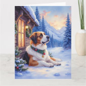 Saint Bernard Snowy Mountain Lodge Christmas Dog Kaart (Voorkant)