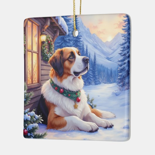 Saint Bernard Snowy Mountain Lodge Christmas Dog Keramisch Ornament (Links)