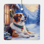 Saint Bernard Snowy Mountain Lodge Christmas Dog Keramisch Ornament (Achterkant)