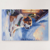 Saint Bernard Snowy Mountain Lodge Christmas Dog Legpuzzel (Horizontaal)