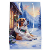 Saint Bernard Snowy Mountain Lodge Christmas Dog Medium Cadeauzakje (Achterkant)