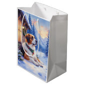 Saint Bernard Snowy Mountain Lodge Christmas Dog Medium Cadeauzakje (Achterkant Gekanteld)