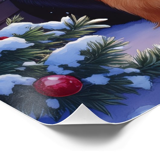 Saint Bernard Snowy Mountain Lodge Christmas Dog Perfect Poster (Hoek)