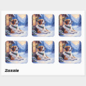 Saint Bernard Snowy Mountain Lodge Christmas Dog Vierkante Sticker (Vel)