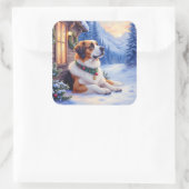 Saint Bernard Snowy Mountain Lodge Christmas Dog Vierkante Sticker (Tas)