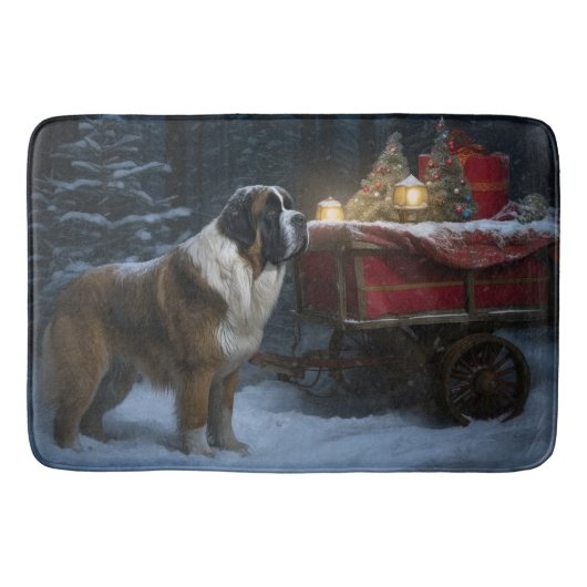 Saint Bernard Snowy Sleigh Kerstdecoratie Badmat (Voorkant)
