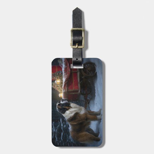 Saint Bernard Snowy Sleigh Kerstdecoratie Bagagelabel (Voorkant verticaal)