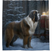 Saint Bernard Snowy Sleigh Kerstdecoratie Douchegordijn (Voorkant)