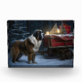 Saint Bernard Snowy Sleigh Kerstdecoratie Fotoblokken (Voorkant)