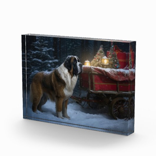 Saint Bernard Snowy Sleigh Kerstdecoratie Fotoblokken (Rechts)